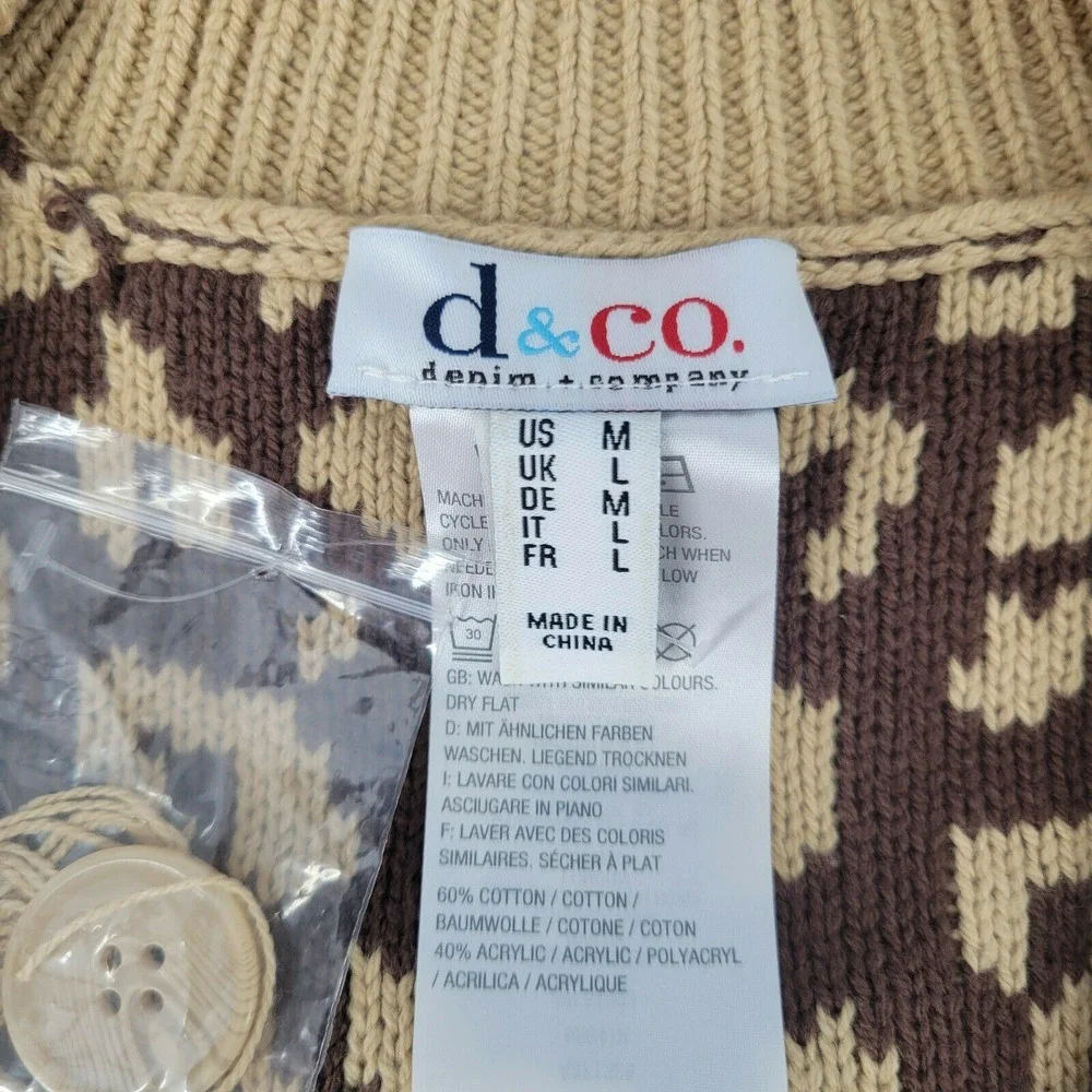 Denim Co Womens Poncho Buttoned Sweater Medium Size Beige Brown Animal Print - Picture 8 of 10
